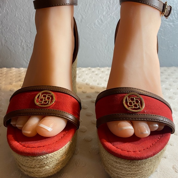 Liz CLAIBORNE MADDIE Women’s Red Espadrille Chunky Heel Shoes - Picture 2 of 16